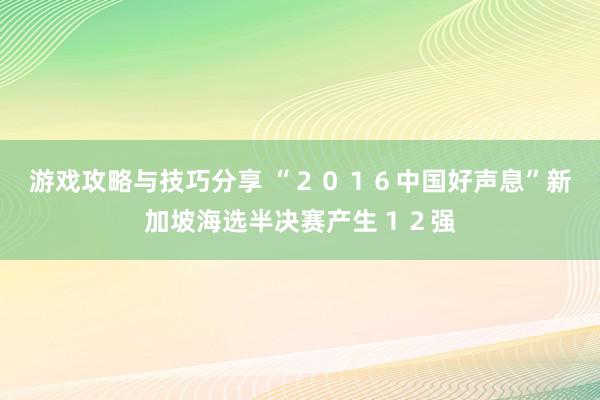 游戏攻略与技巧分享 “２０１６中国好声息”新加坡海选半决赛产生１２强