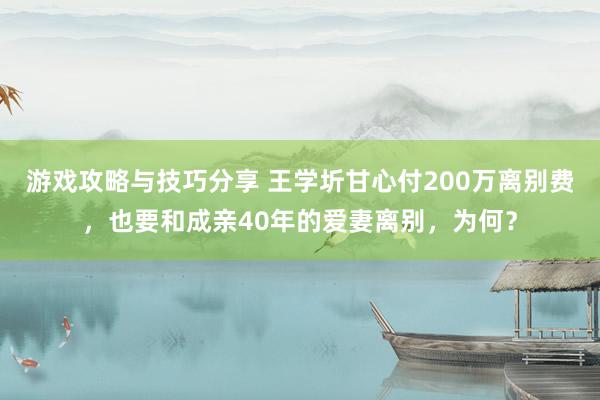 游戏攻略与技巧分享 王学圻甘心付200万离别费，也要和成亲40年的爱妻离别，为何？