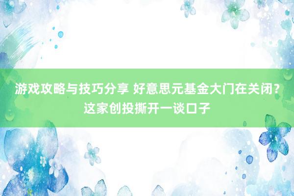 游戏攻略与技巧分享 好意思元基金大门在关闭？这家创投撕开一谈口子