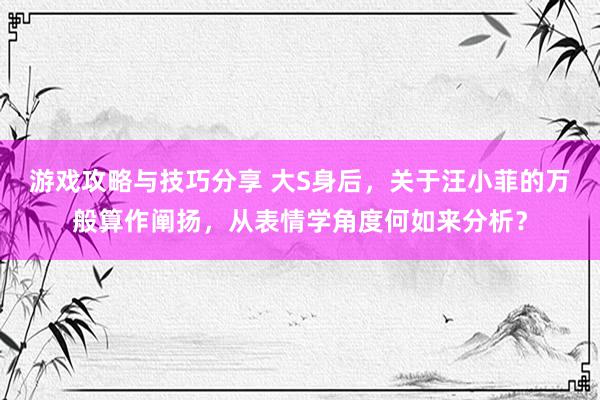 游戏攻略与技巧分享 大S身后，关于汪小菲的万般算作阐扬，从表情学角度何如来分析？