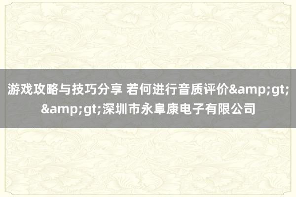 游戏攻略与技巧分享 若何进行音质评价&gt;&gt;深圳市永阜康电子有限公司